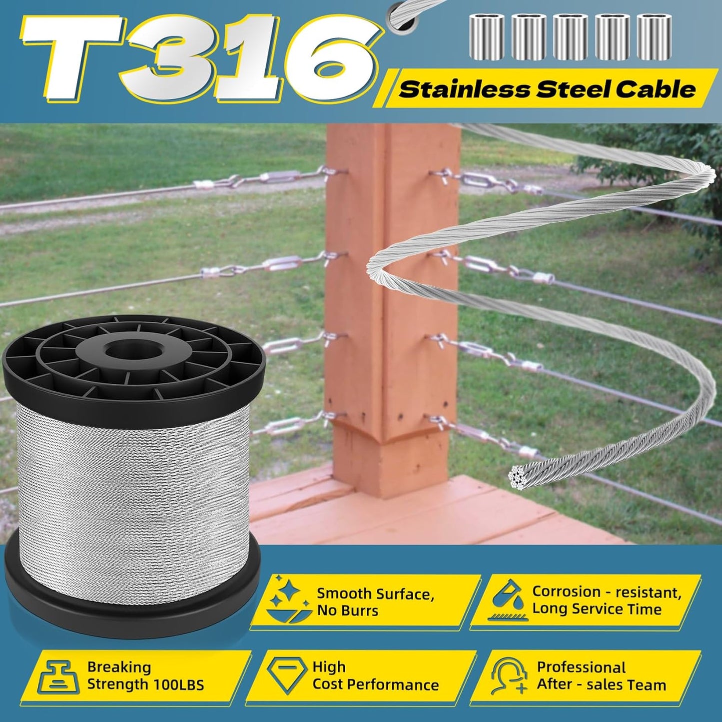 316 Stainless Steel Cable, 800FT 1/32IN Wire Rope with 200Pcs Aluminum Sleeves Stops, for String Lights Hanging, Clotheslines, Trellis Wire