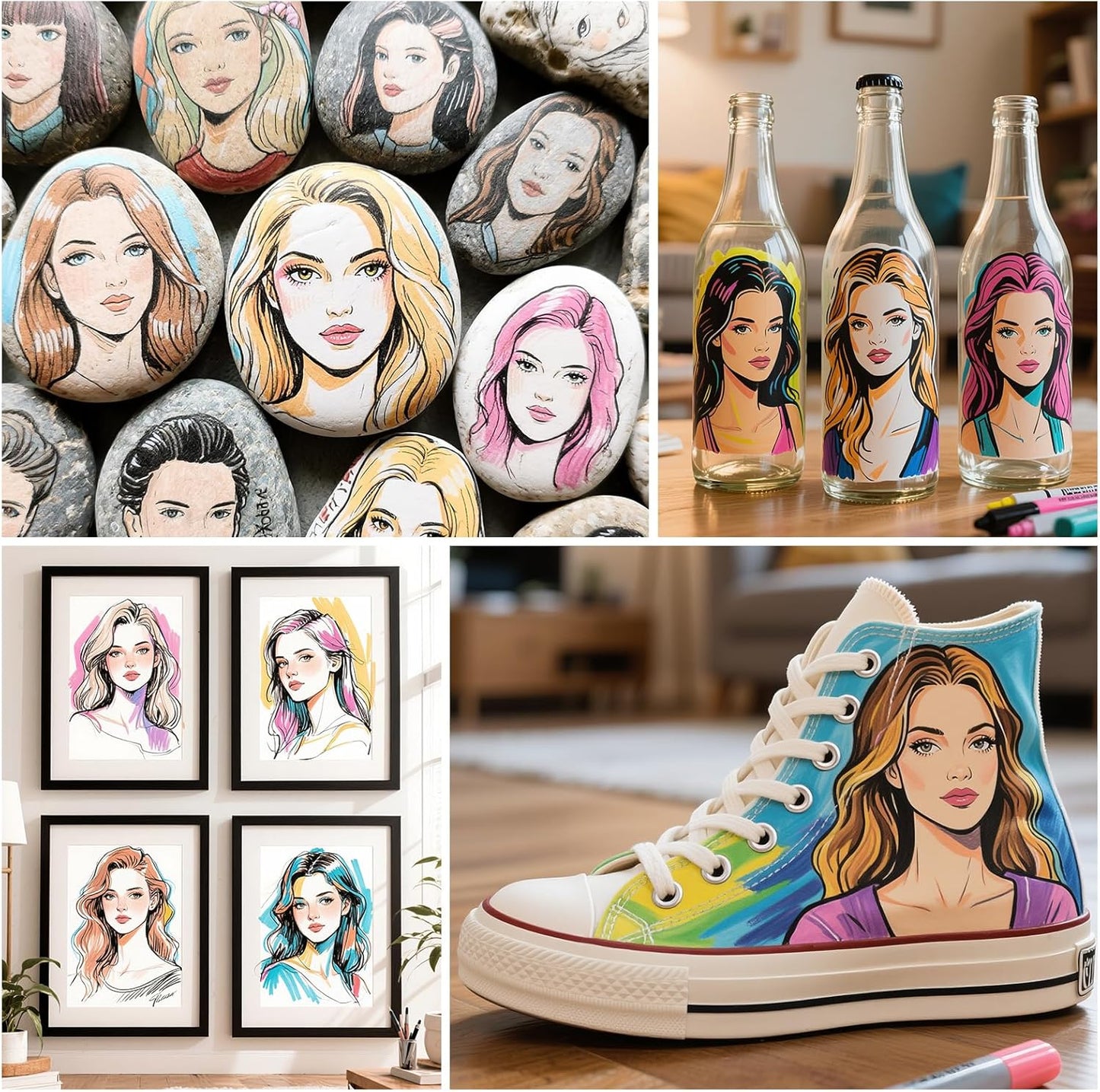 Skin Tone Acrylic Paint Markers, 12 Colors Fabric Marker, Auto-Ink Paint Pens Markers, Brush Tip Marker for Rock Painting, Wood Glass Ceramic Canvas Stone DIY Crafts Making Art Supplies