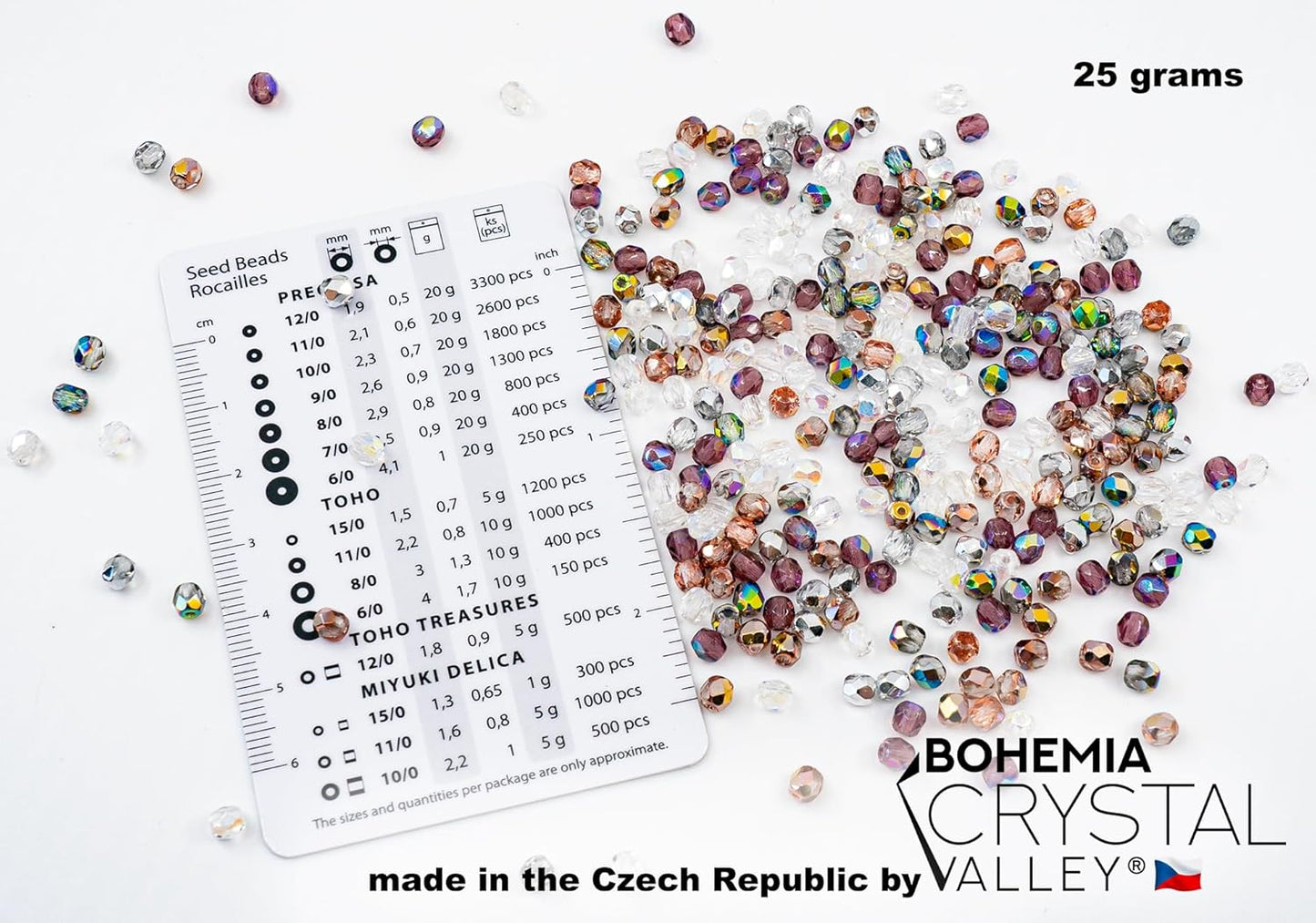 0.88 oz (25g, Approx. 300pcs) Mix of Faceted Fire Polished Pressed Czech Glass Beads 4mm (0.16in), Warm Color Mix Transparent