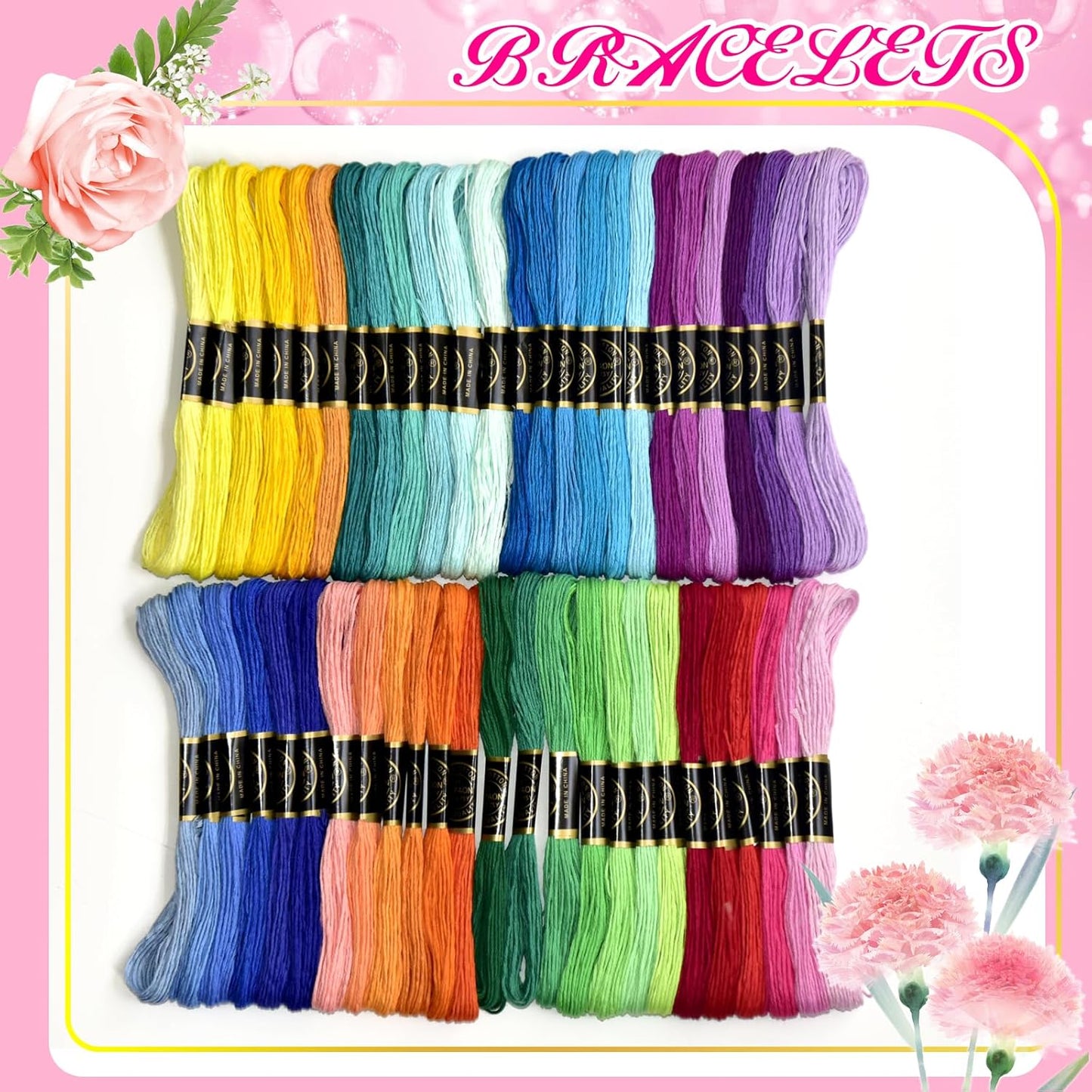 Friendship Bracelet String 50 Skeins Fashionable Rainbow Color Embroidery Floss Cross Stitch Embroidery Thread Cotton Floss Bracelet Yarn, Craft Floss