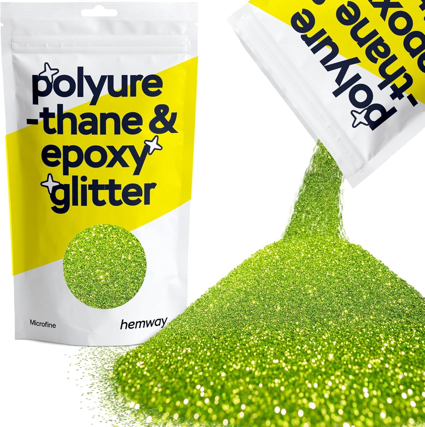 Hemway Polyurethane & Epoxy Resin Glitter 100g / 3.5oz Metallic Crystal Flake Additive for Flooring Jewelry Tumblers Glass Pigment - Microfine (1/256" 0.004" 0.1mm) - Lime Green
