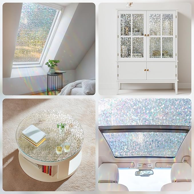 Haton Window Privacy Film Rainbow Film Stained Glass Window Clings, 3D Decorative UV Sun Blocking Sticker, Removable Static Cling Heat Control Tint for Home Door, 35.4" x 78.7" Non-Adhesive
