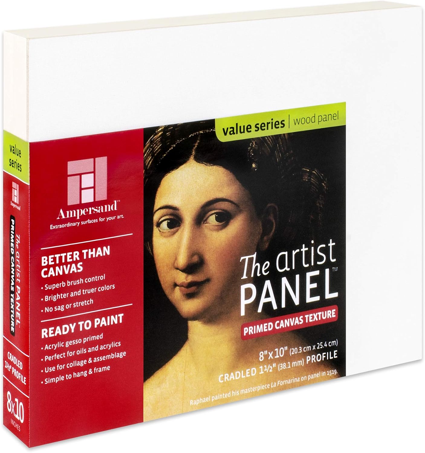 Ampersand Art Supply Wood Gesso Art Painting Panel: Canvas Texture, 1.5 Inch Cradle, 8" x 10"