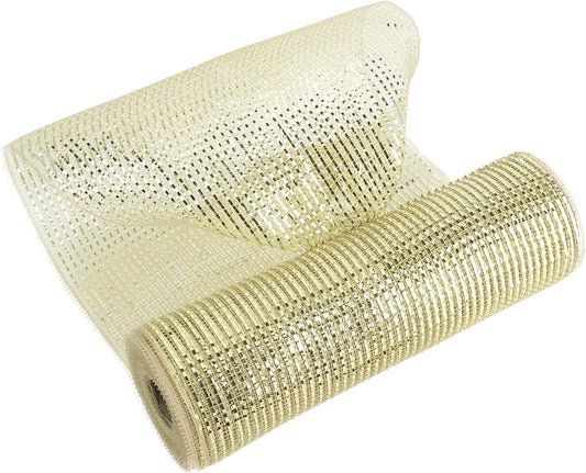 MEEDEE Champagne Deco Mesh 10 Inch Deluxe Wide Foil Metallic Mesh Premium Decorative Mesh Champagne Gold Mesh Ribbon for Christmas Tree, Wreaths, Garland, Gift Wrapping, Bows Making (30 Feet)