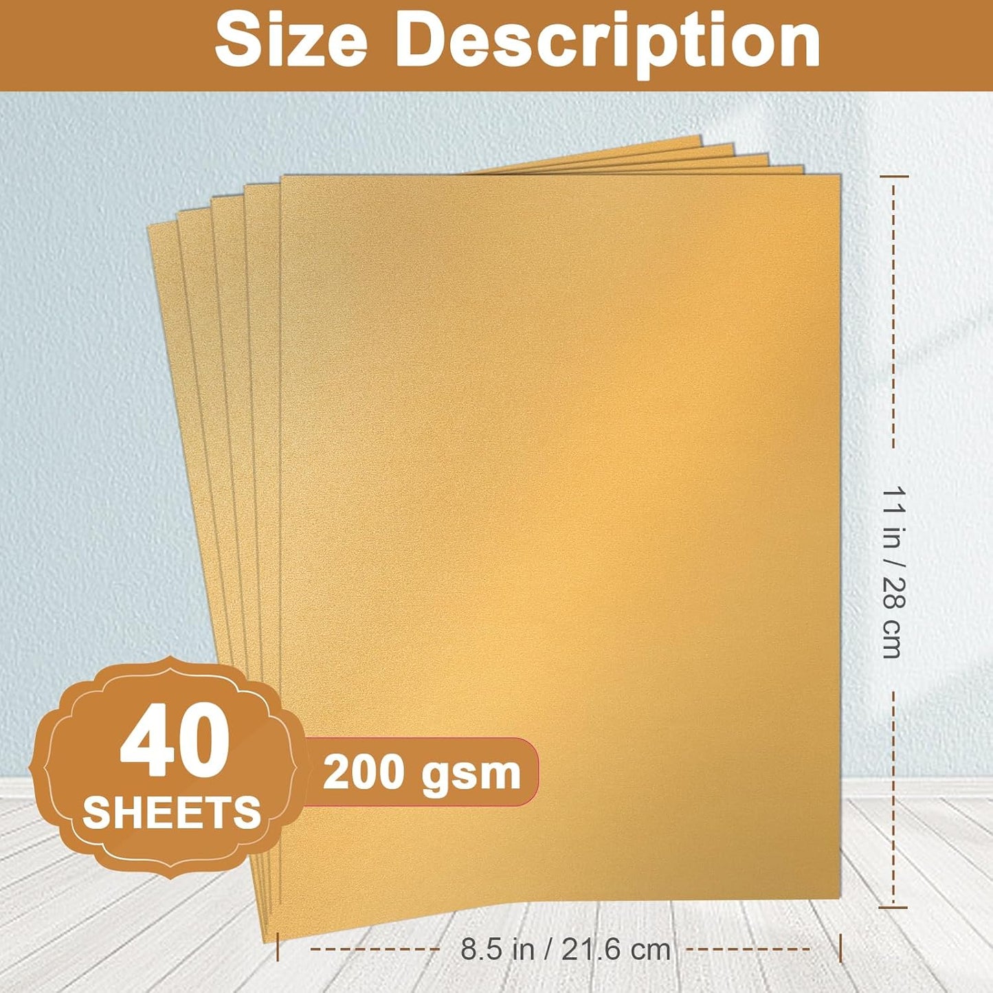 40 Sheets Gold Shimmer Cardstock 8.5 x 11 Certificate Paper, 75lb Craft Paper Card Stock for Cards Making, Birthday Decorations, Wedding Invitations, Greeting Cards