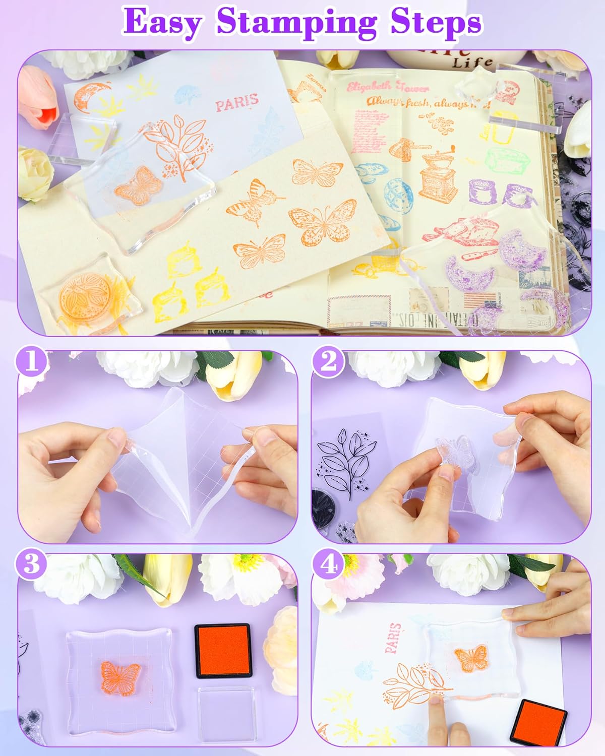 7 Pieces FIVEIZERO Acrylic Stamp Block, Assorted Sizes Clear Stamping Blocks Tools with Grid Lines for Scrapbooking Crafts Card Making and Decorative DIY Essential Stamping Tool(Straight Edge)