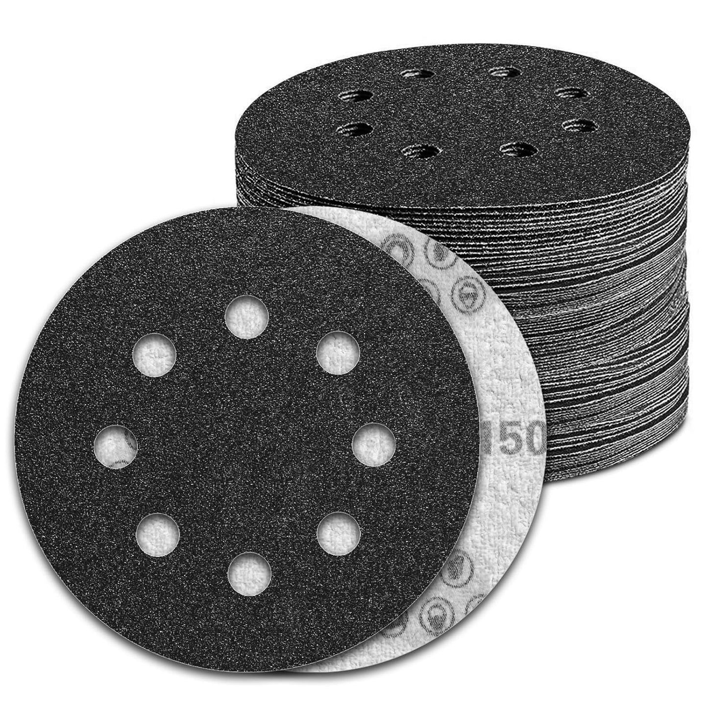 100 Pcs 5 inch Wet Dry Sanding Discs Grit 150 Hook and Loop 8 Hole Silicon Carbide Orbital Sander Sandpaper