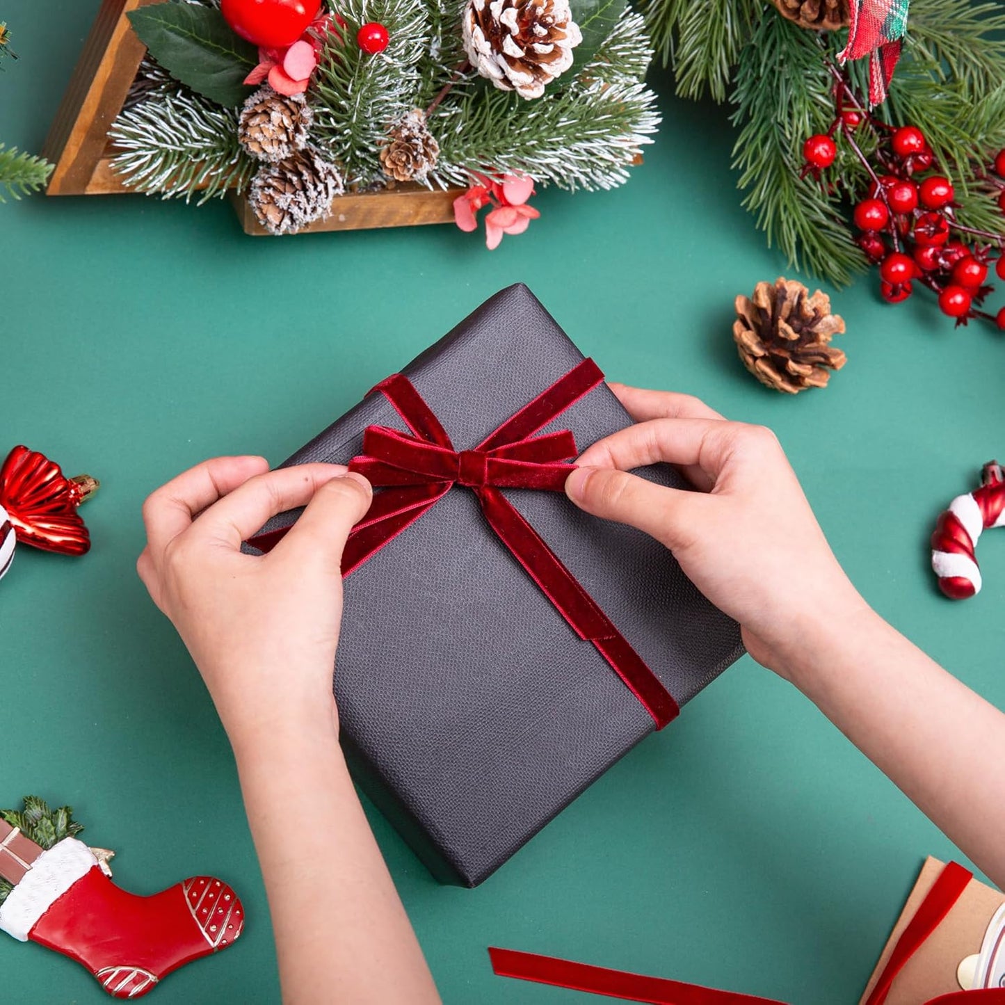 Vintage Burgundy Velvet Ribbon, 3/8 Inch X 25Yd