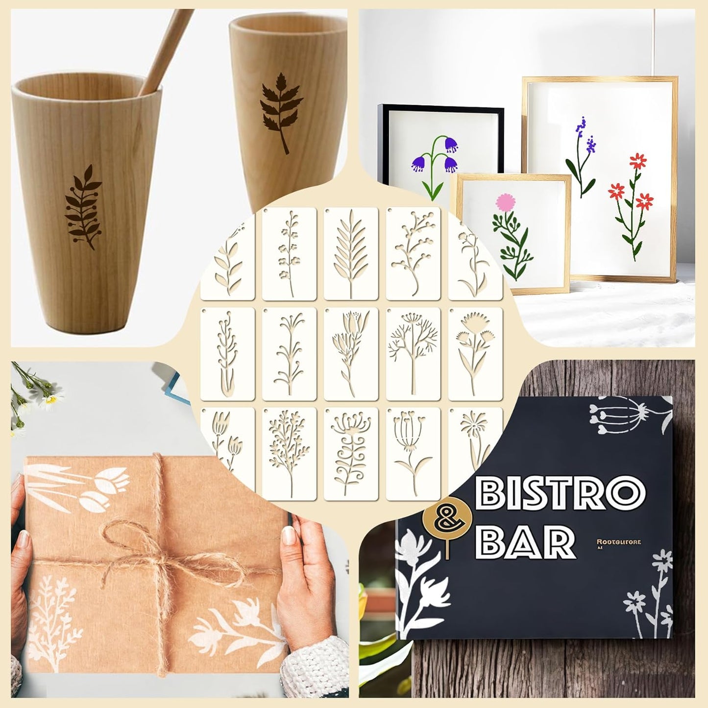 60 Pcs Flower Stencils for Painting, Reusable Small Craft Stencils for Wood, Furniture, Walls, and DIY Art Projects for Kids and Adults