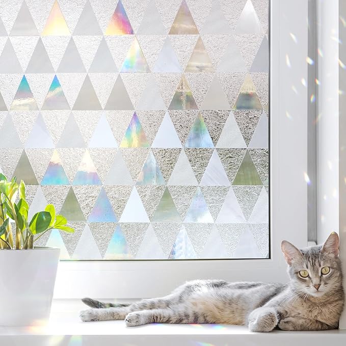 LUTE Window Privacy Film, Decorative Stained Glass Rainbow Window Clings, Sun Blocking Glass Covering, Renter-Friendly Static Cling Sticker Frosted Decals for Home Door Office, 23.6" x 118.1"