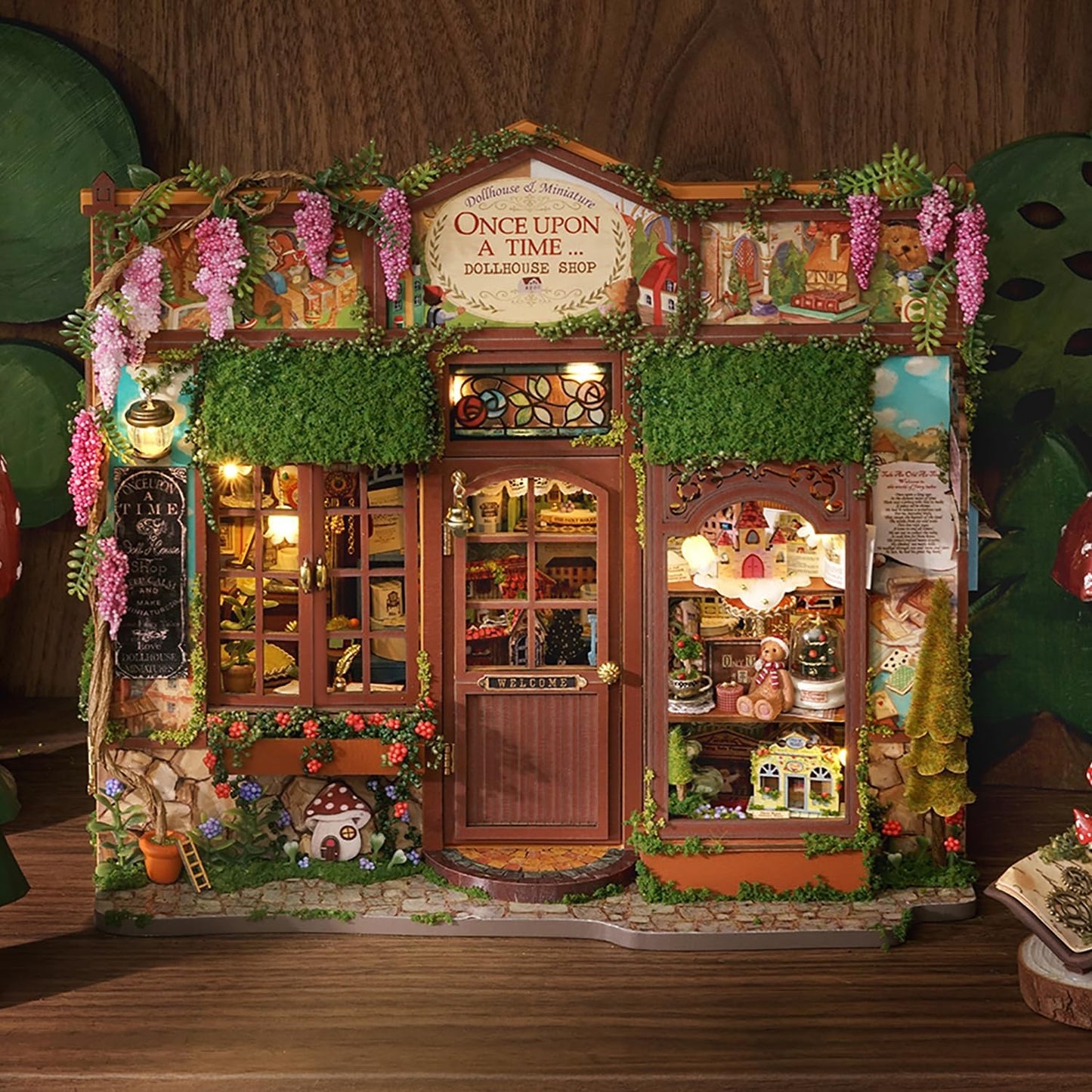 TuKIIE DIY Miniature House Kit with Furniture, 1:24 Scale Creative Room Opened & Closed Wooden Dollhouse Book Nook Plus Dust Proof for Kids Teens Adults(Dollhouse Shop)