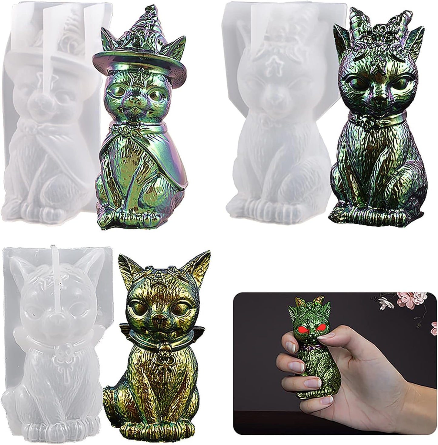 3 Pack Devil Cat Pirate Animal Silicone Candle Soap Mold - Resin Casting Craft Supplies