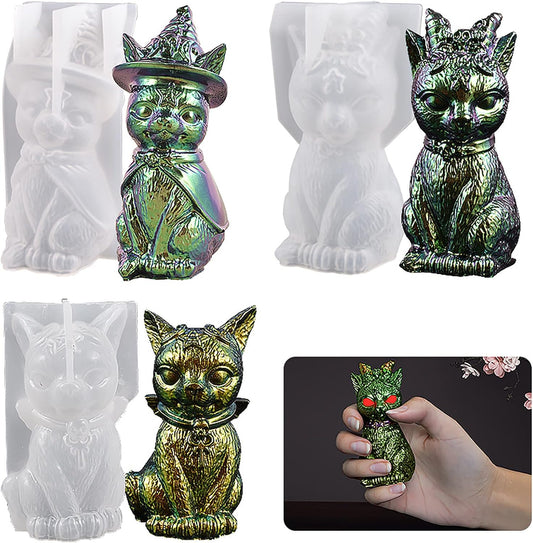 3 Pack Devil Cat Pirate Animal Silicone Candle Soap Mold - Resin Casting Craft Supplies