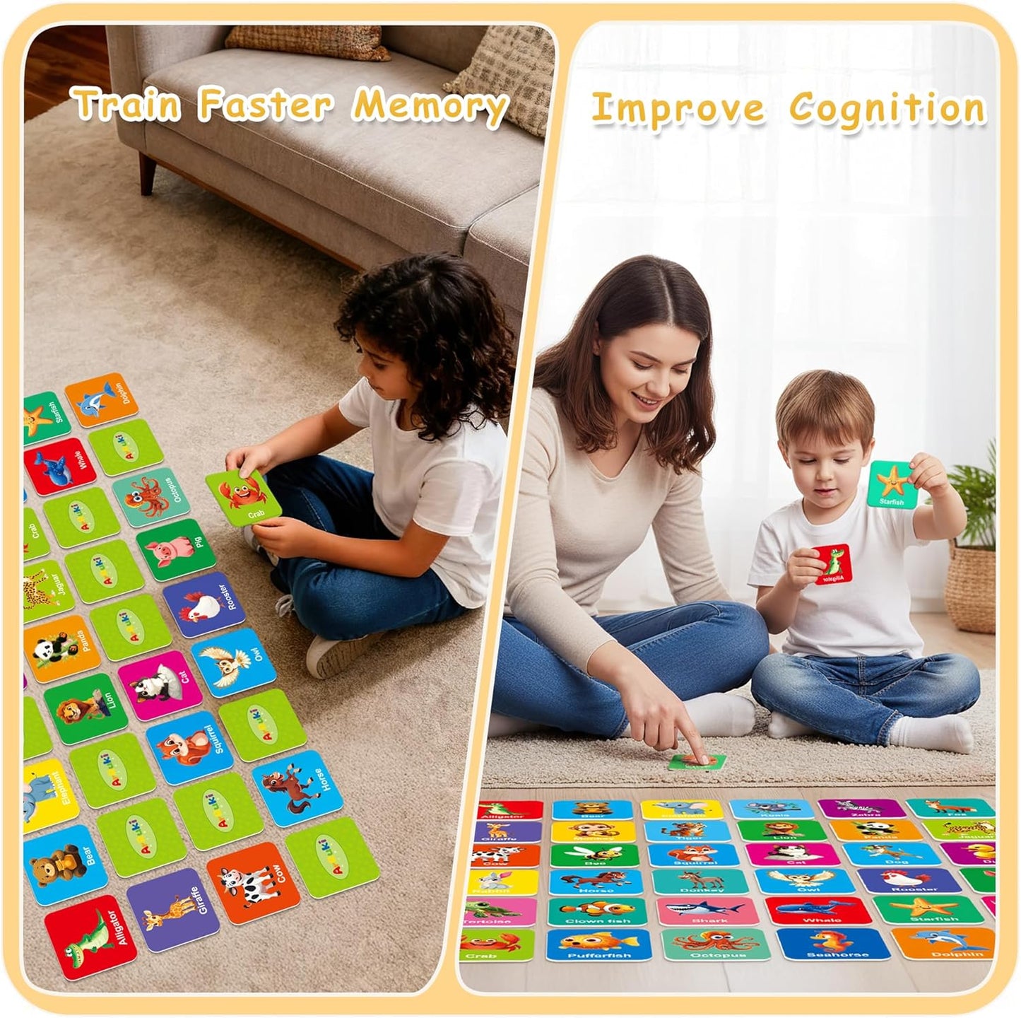 72 PCS Animals Memory Matching Game for Kids, Animal Theme Memory Game for Toddlers, Memory Cards Concentration Game for Ages 3 and Up