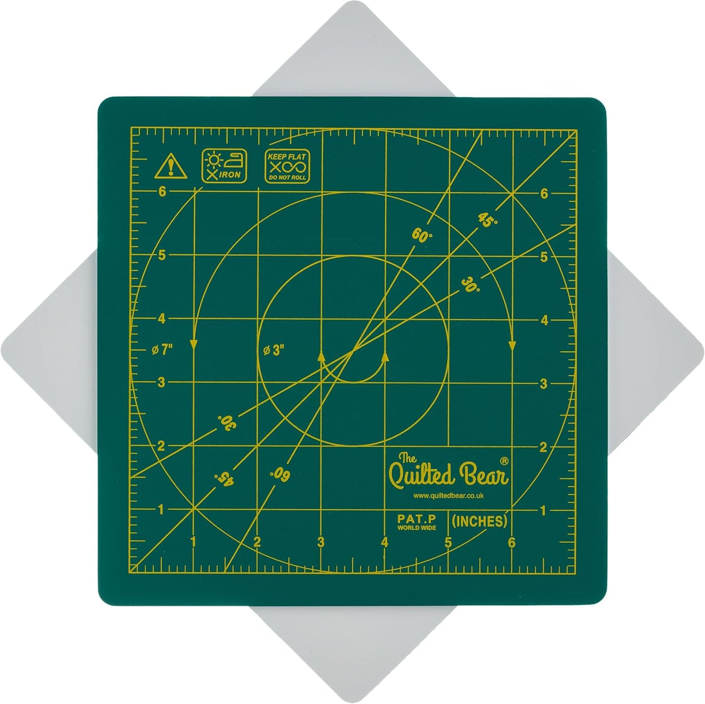 The Quilted Bear Rotating Cutting Mat 7" x 7" - Locking & Rotating Self Healing Cutting Board for Sewing, Fabric & Effortless Quilting - 360 Degree Sewing Supplies Mat for Craft Table (Green)