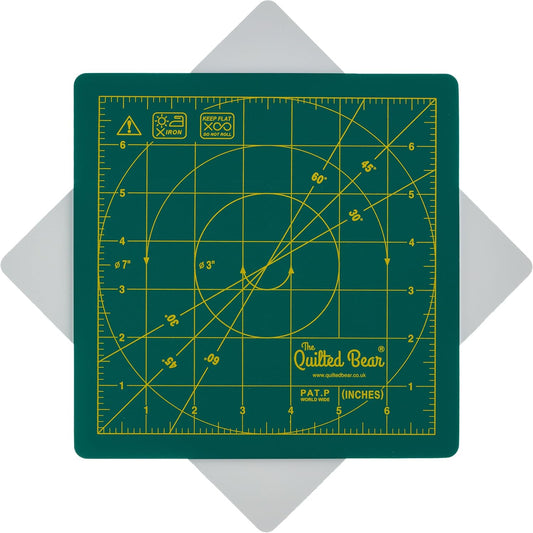 The Quilted Bear Rotating Cutting Mat 7" x 7" - Locking & Rotating Self Healing Cutting Board for Sewing, Fabric & Effortless Quilting - 360 Degree Sewing Supplies Mat for Craft Table (Green)