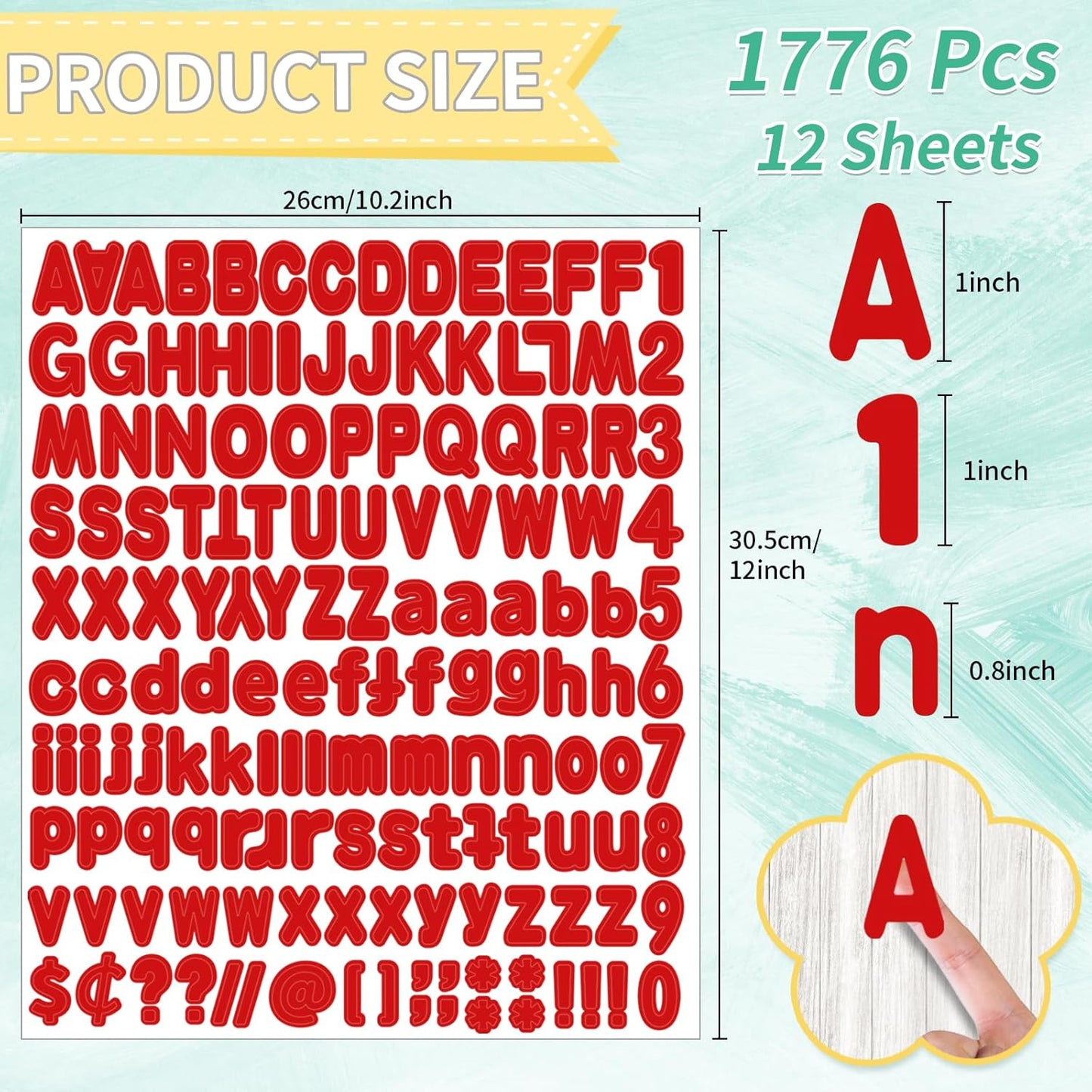 Alphabet Stickers 1'' 12 Red Letter Stickers, Self Adhesive Vinyl Mailbox Numbers, for Home Decor