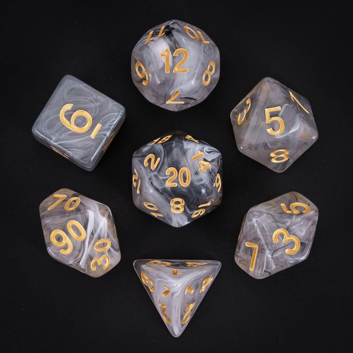 7-Die DND Dice Set Polyhedral Dice Set with a Leather Dice Bag, D&D Dice Set for RPG Table Games (Transparent Black Mix White)