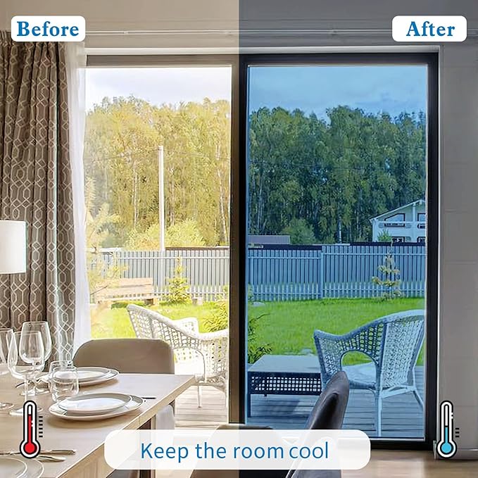 Window Privacy Film One Way Daytime Mirror Tint Treatments UV Heat Control Vinyl Stickers Sun Block Glass Paper Door Covering Reflective (Blue Silver, 35.4 Inch x 32.8 Feet)