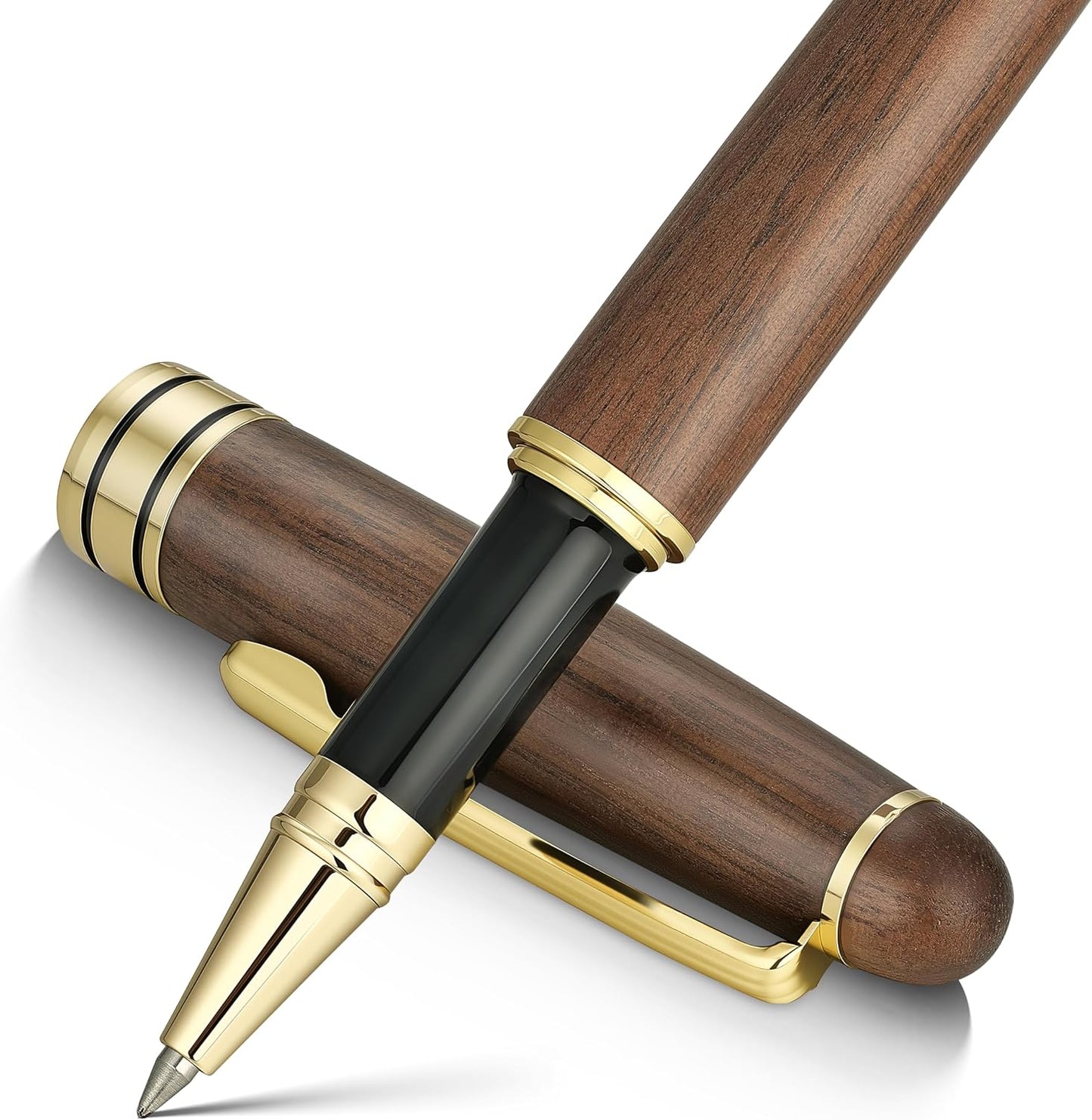 BEILUNER Luxury Wood Ballpoint Pen Writing Set,Walnut-Elegant Fancy Nice Gift Pen Set for Signature Executive Premium Office Fancy Nice Supplies - Christmas Gift Boxed with Extra Refills (Black)