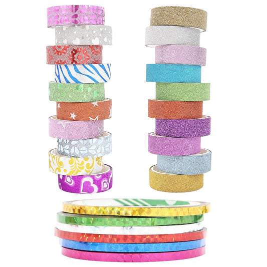 26 Rolls Glitter Washi Tape, Colored Masking Tape Set, 5mm/15mm Decorative Tape for DIY Art Crafting Scrapbooking Journaling Gift Packaging