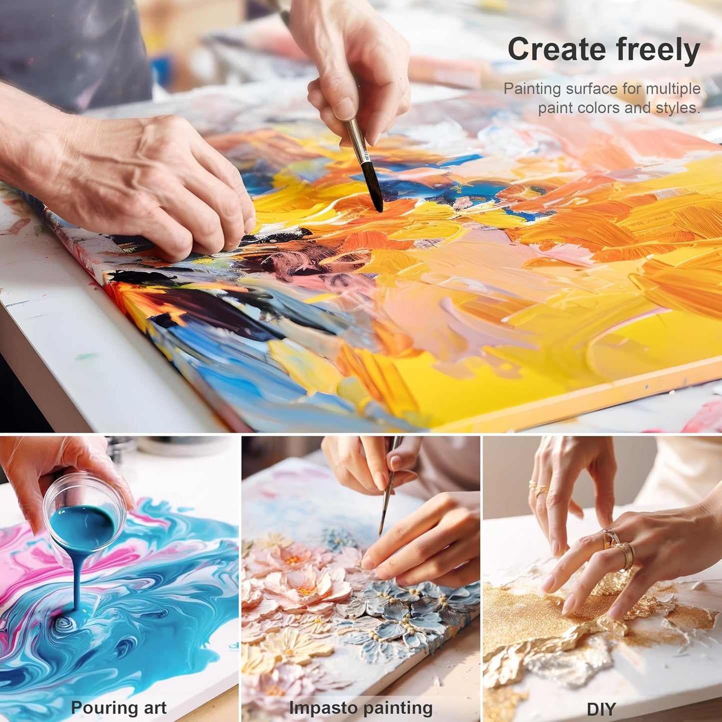 PHOENIX Stretched Canvas for Painting 14x14 Inch/6 Value Pack, 8 Oz Triple Primed 5/8 Inch Profile 100% Cotton White Blank Canvas, Square Framed Canvas for Oil Acrylic & Pouring Art