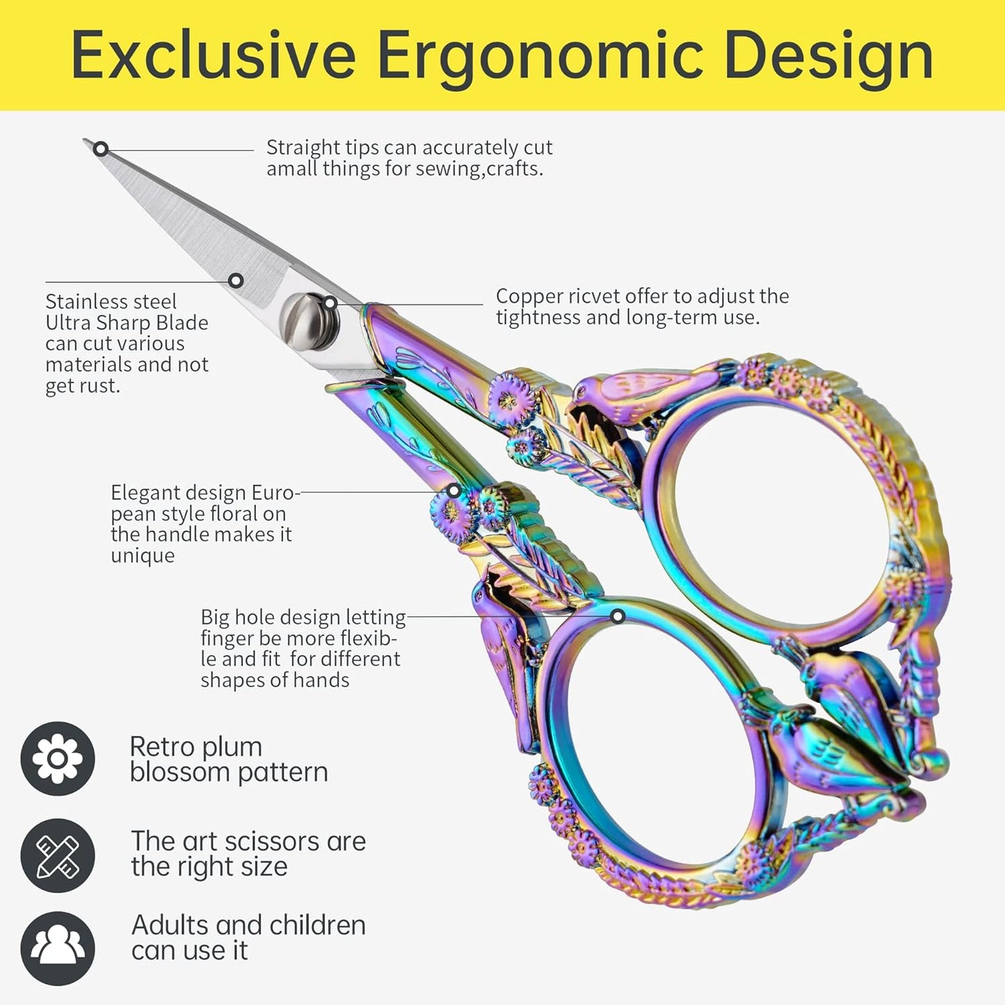 Crochet Scissors –Professional Grade Shears for sewing,Craft, Artwork, Crochet,trimming,Needlework,Yarn, Handicraft DIY Tool,Thread,Beauty Hair,4.5in