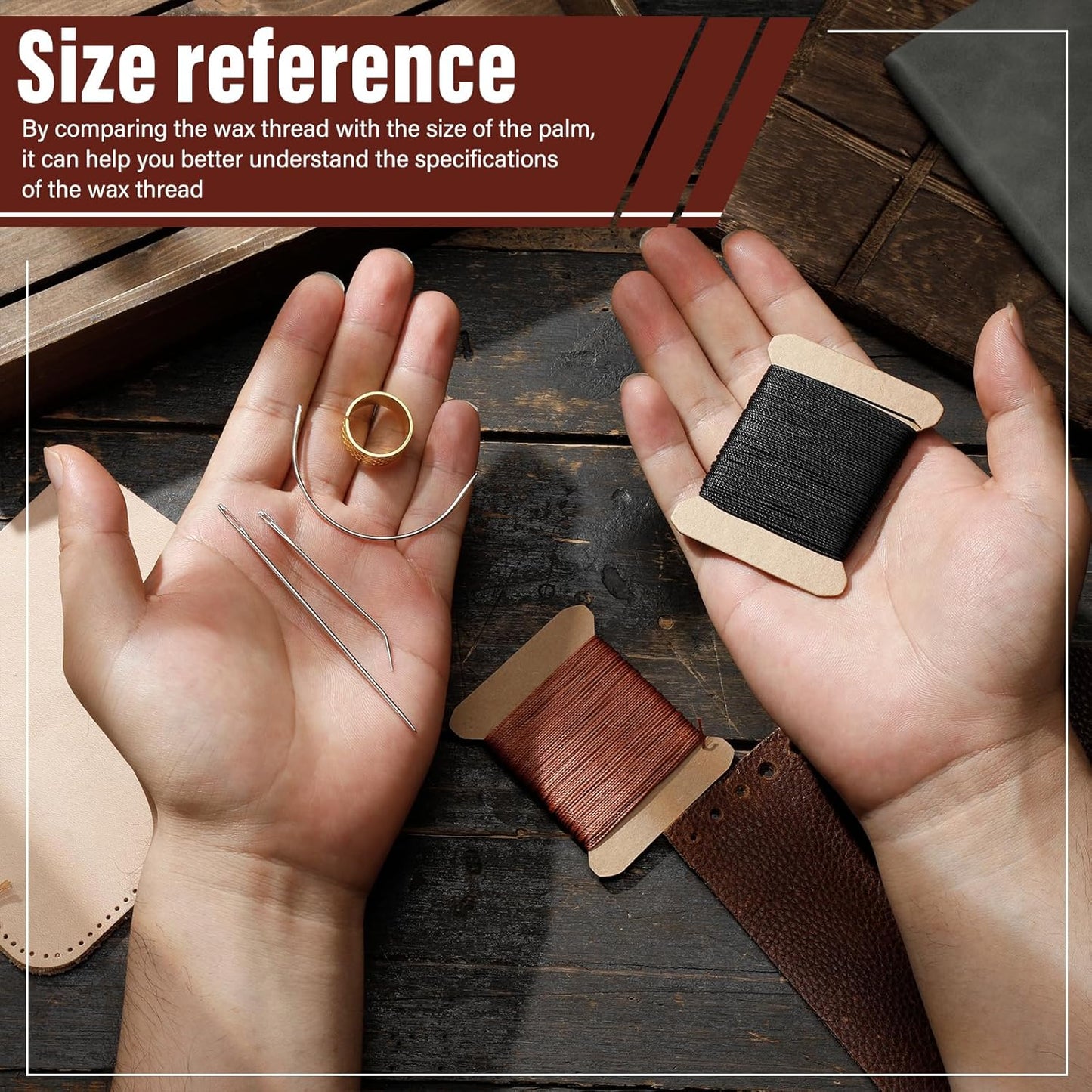 KAQRHFT Upholstery Repair Kit and Upholstery Needle, 0.55mm 98 Yard Waxed Thread with 8 Pcs Heavy Duty Leather Needles for Hand Stitching, Canvas & Quilting - Round Waxed Cord- Black/Brown/Beige