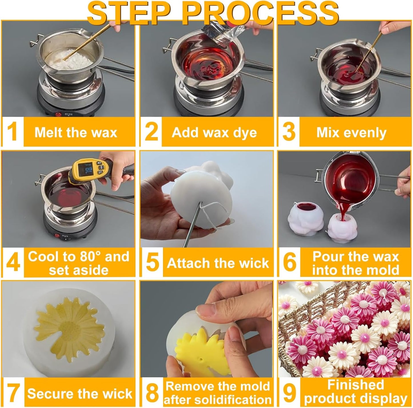 JDH 2PCS Peony Candle Mold Daisy Flower Silicone Molds,3D Flower Fondant Mold for DIY Epoxy Resin Casting Handmade Soap Ice Epoxy Resin Concrete Valentine's Day Mother's Day