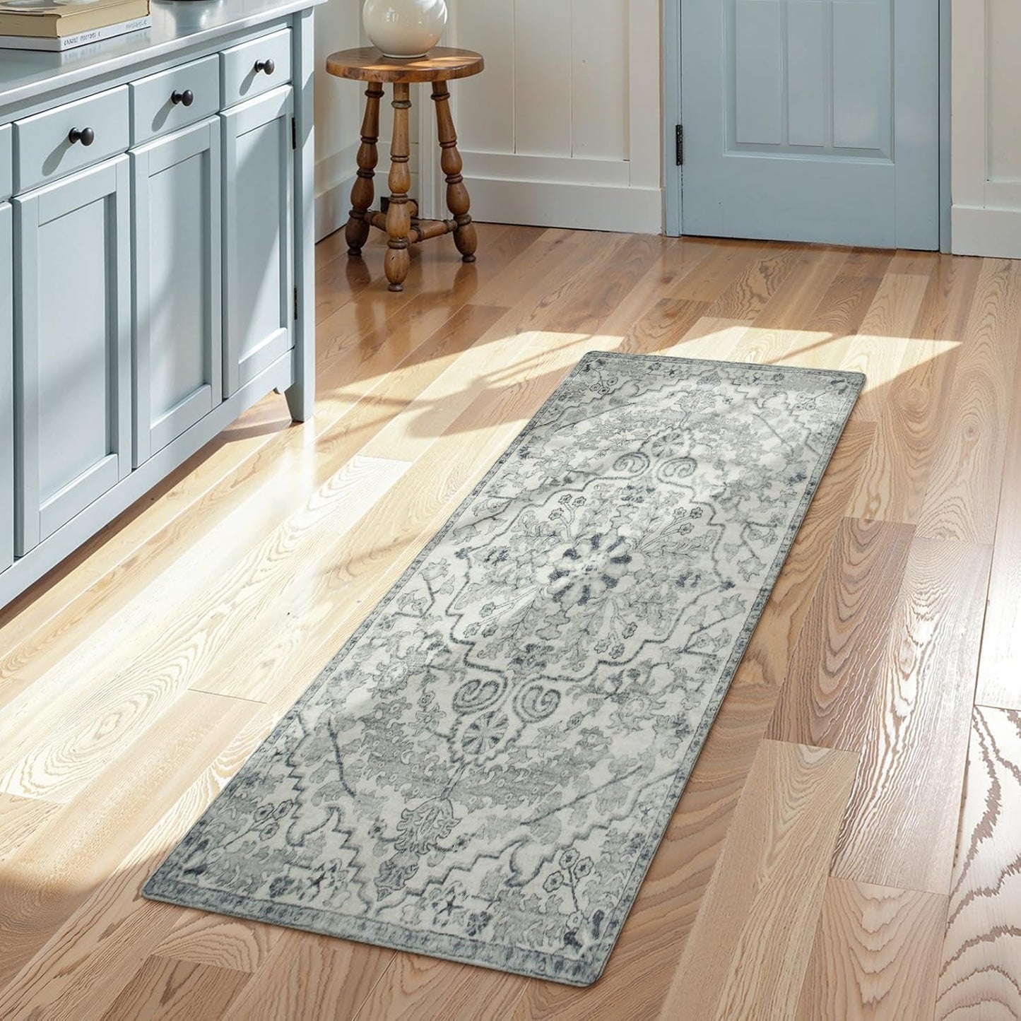 Lahome Washable Runner Rug 2x5, Bohemian Laundry Room Rug Low Pile Bathroom Runner Rugs with Rubber Backing, Printed Non-Slip Throw Carpet Runners for Kitchen Hallway Bedside, Beige