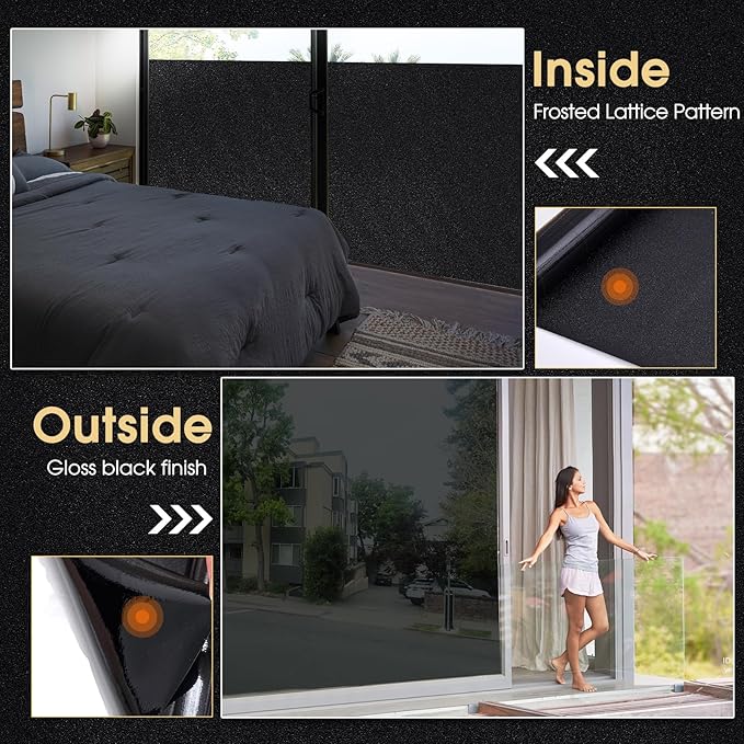 Coavas Blackout Window Privacy Film, Total 100% Light Blocking Window Tint for Home, Black Out Cover Room Darkening, Static Cling Removable Frosted Glass Door Coverings, 17.5 x 118.1 Inch, Blackout