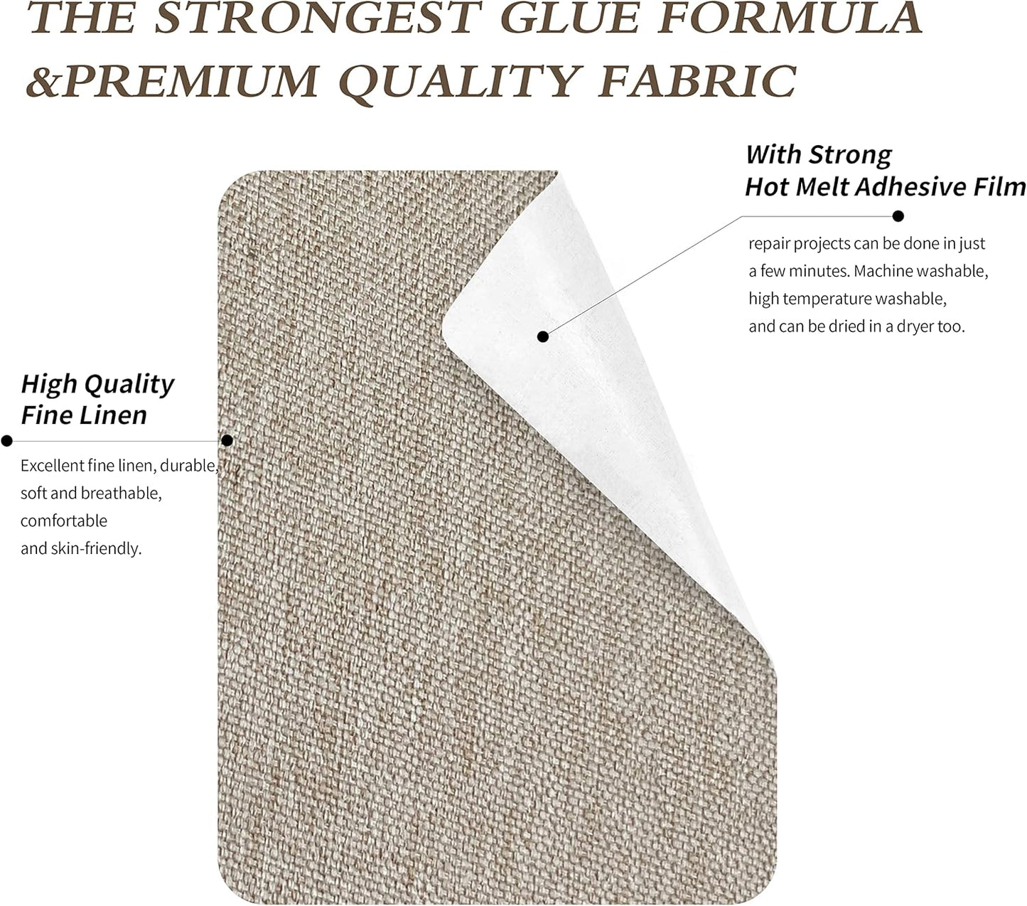King Mountain Premium Linen Fabric Iron-on Repair Patch, Inside&Outside Fabric Repair Patch, 3"x60" with Backing Glue Linen Repair Decorative Patch kit (Linen-3"x60", Rice Coffee)