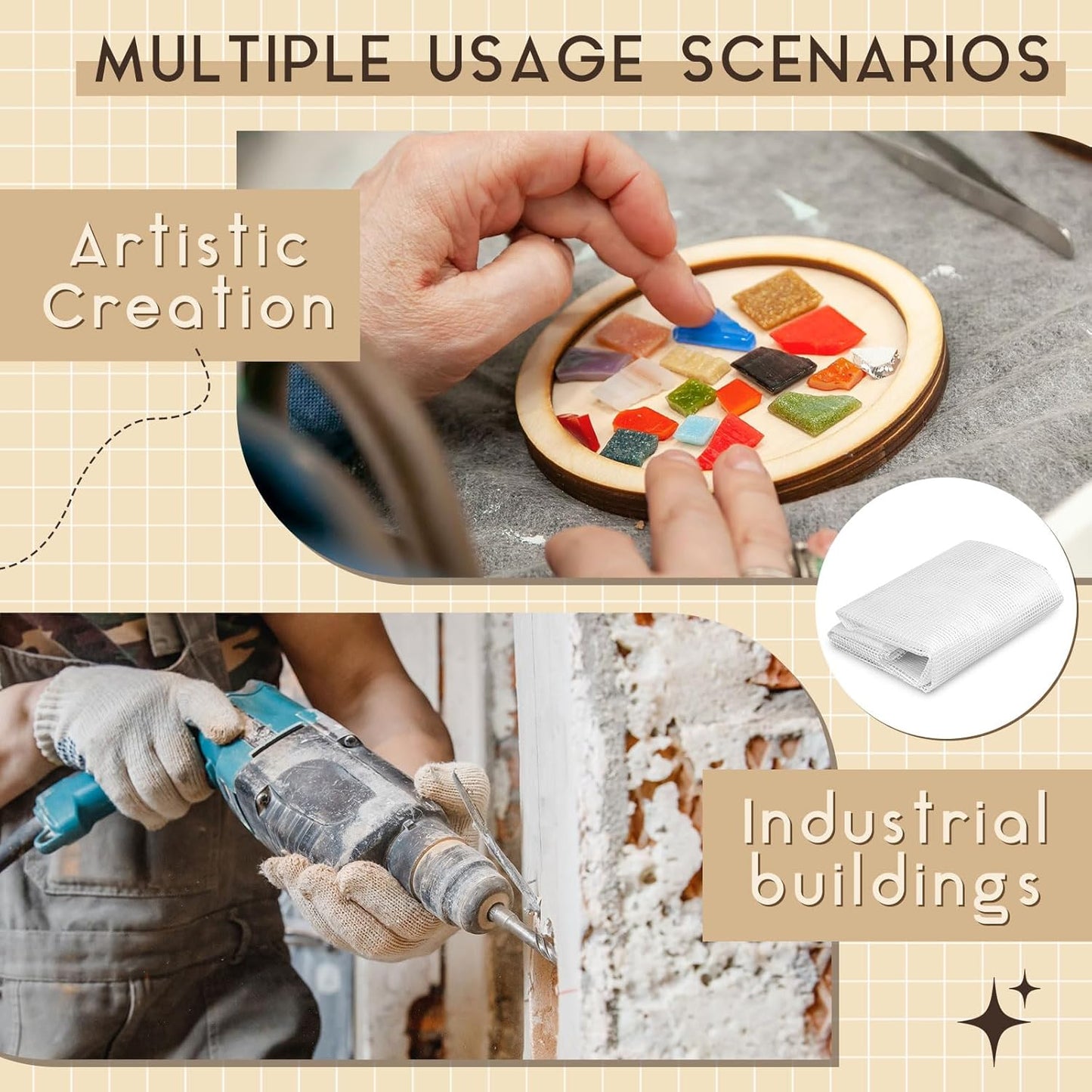 12" x 120" Mosaic Mesh for Back Mounted Tile Fiberglass Mosaic Mesh Backing Boast for Tile Installation Supplies Tools(Non Sticky)