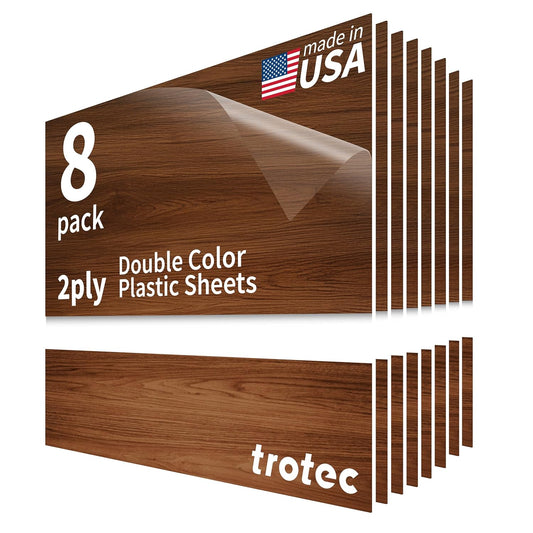 Trotec TroLase | 12"x12"x1/16", 8 Pcs | Pearwood/White | 2 Ply | Modified Acrylic | Laser Engraving Double Color Plastic Sheet | Engraving Blanks for Laser, Saw, Guillotine | Made in USA
