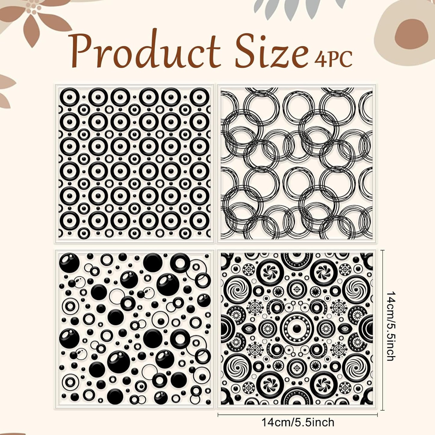 CHGCRAFT 4 Pcs Looped Circles Polymer Clay Texture Sheets Artistic Dots Silicone Texture Stamp Circular Style Modeling Pattern Pad Sheets for Jewelry and Earrings Tools, 5.5x5.5 inch
