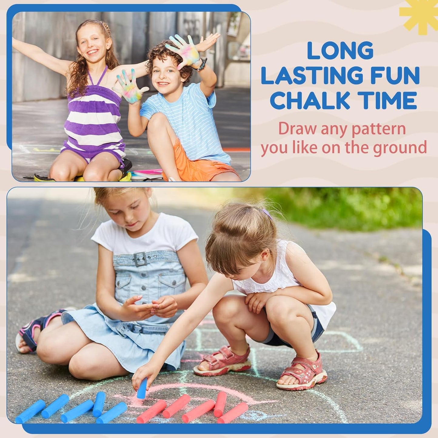 Fulmoon 40 Pcs Jumbo Sidewalk Chalk for Kids Outdoor Art Non Toxic Large Washable Street Chalk for Adults Drawing Painting Classroom(Red, Blue,Round Style)