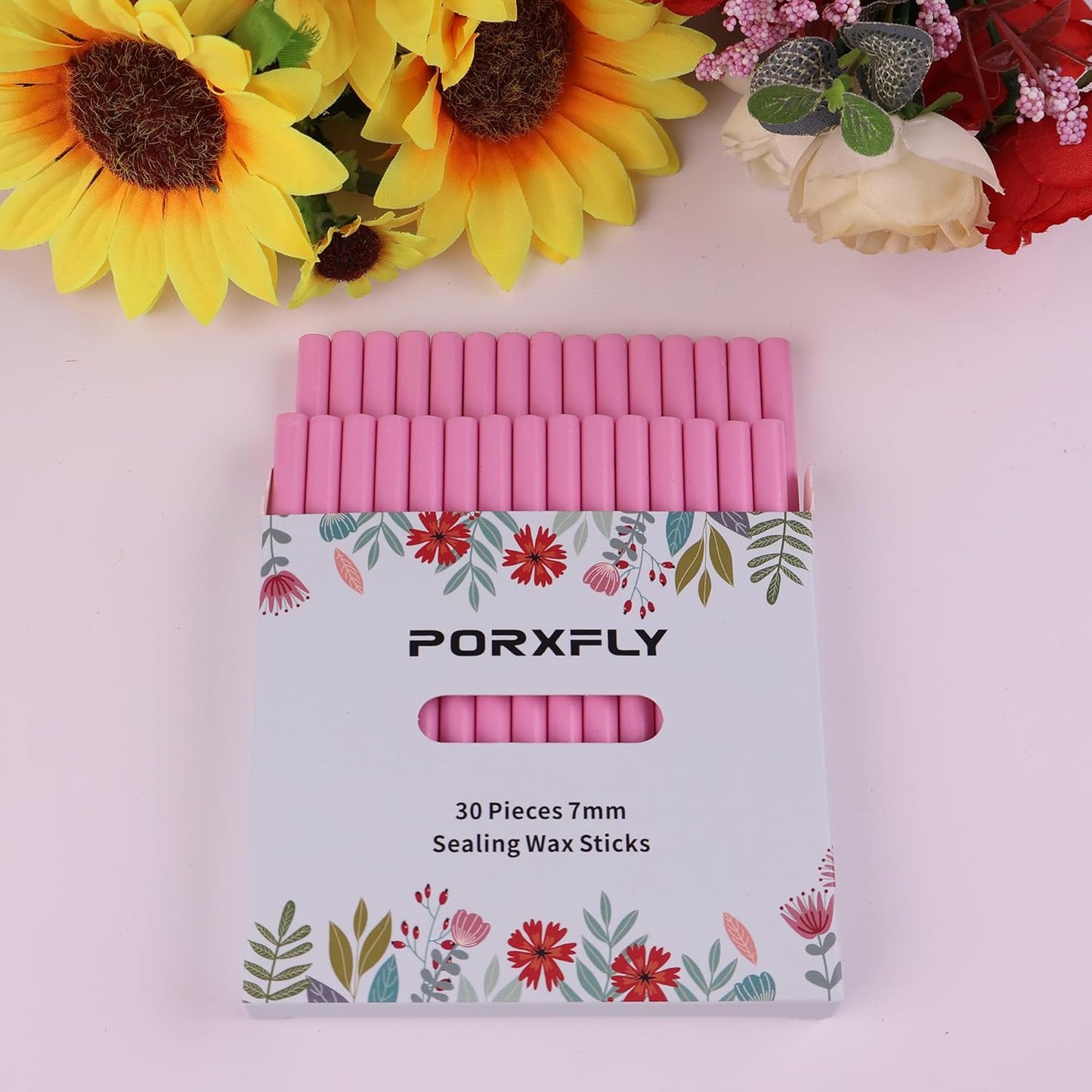30 Pieces 7mm Sealing Wax Sticks for Glue Gun,PORXFLY Mini Wax Seal Sticks Great for Seals Stamp,Cards Envelopes,Wedding Invitations,Gift Wrapping,Wine Packages (Pink)