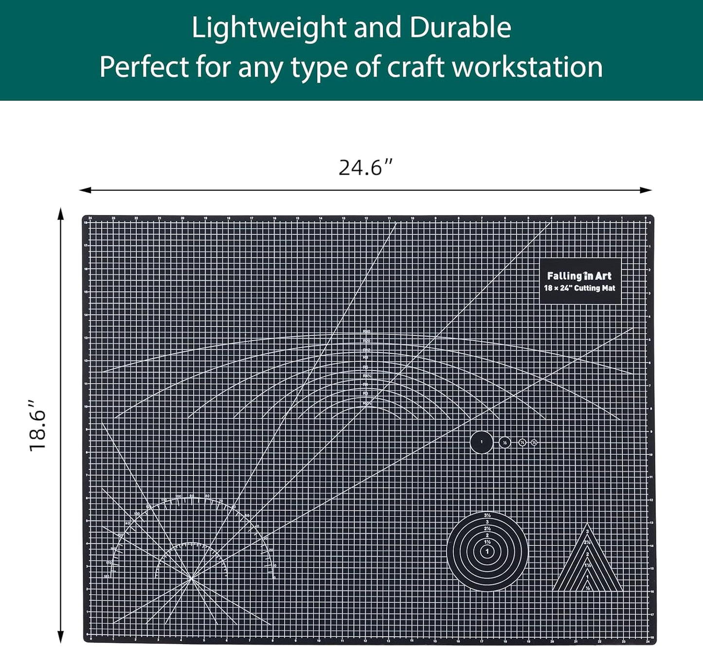 Falling in Art Self Healing Cutting Mat, 18x24" Cutting Mats for Sewing, Double-sided 5-Ply Fabric Cutting Board for Crafting, Quilting and Sewing Projects, Black