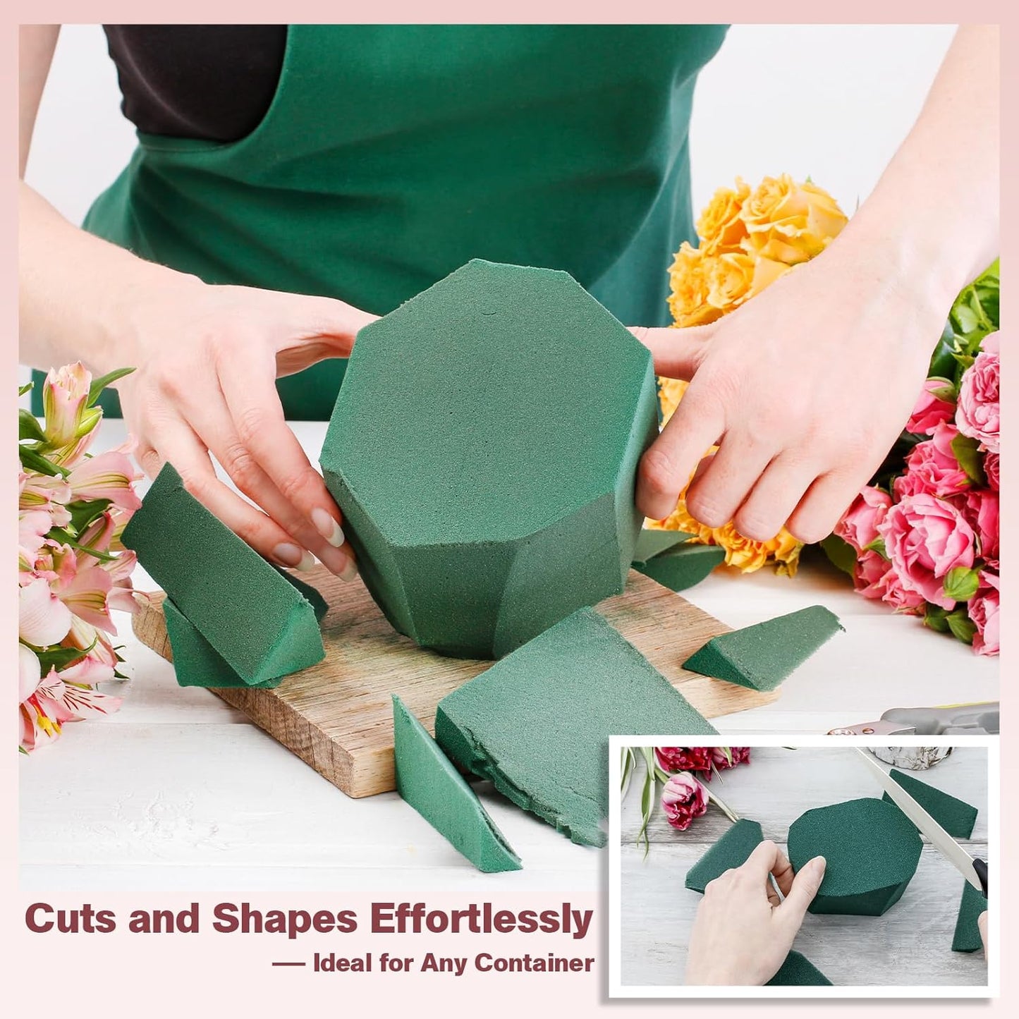 New 2025 6-Pack Floral Foam Blocks, Florist Green Foam for Flower Arrangements, Wet & Dry Styrofoam for Fresh and Artificial Flowers, Premium Plant Sponge Foam for Planters (5.5"L X 3.1"W X 1.6"H)