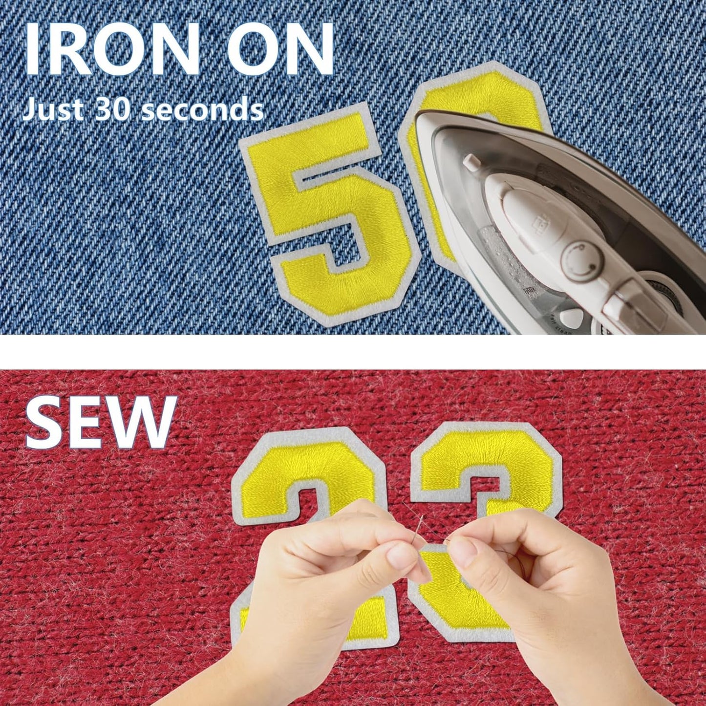 Letter and Number Iron On Patches, A-Z Alphabet and Numbers 0-9 Embroidery Applique Patch, DIY Decorative Heat Press Patches for Clothing Jeans Jackets Backpacks Hats (Yellow 72 Pcs)