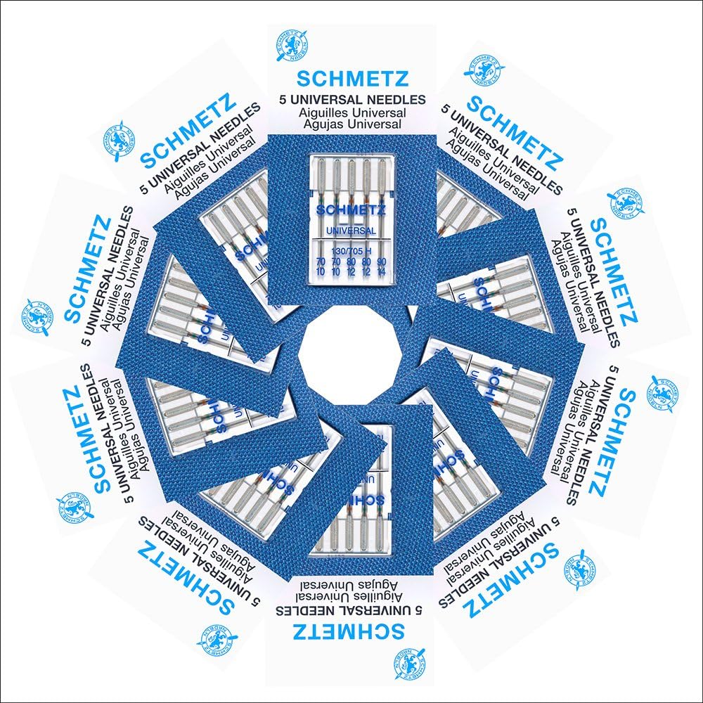 50 Schmetz Universal Sewing Machine Needles - Assorted Sizes - Box of 10 Cards