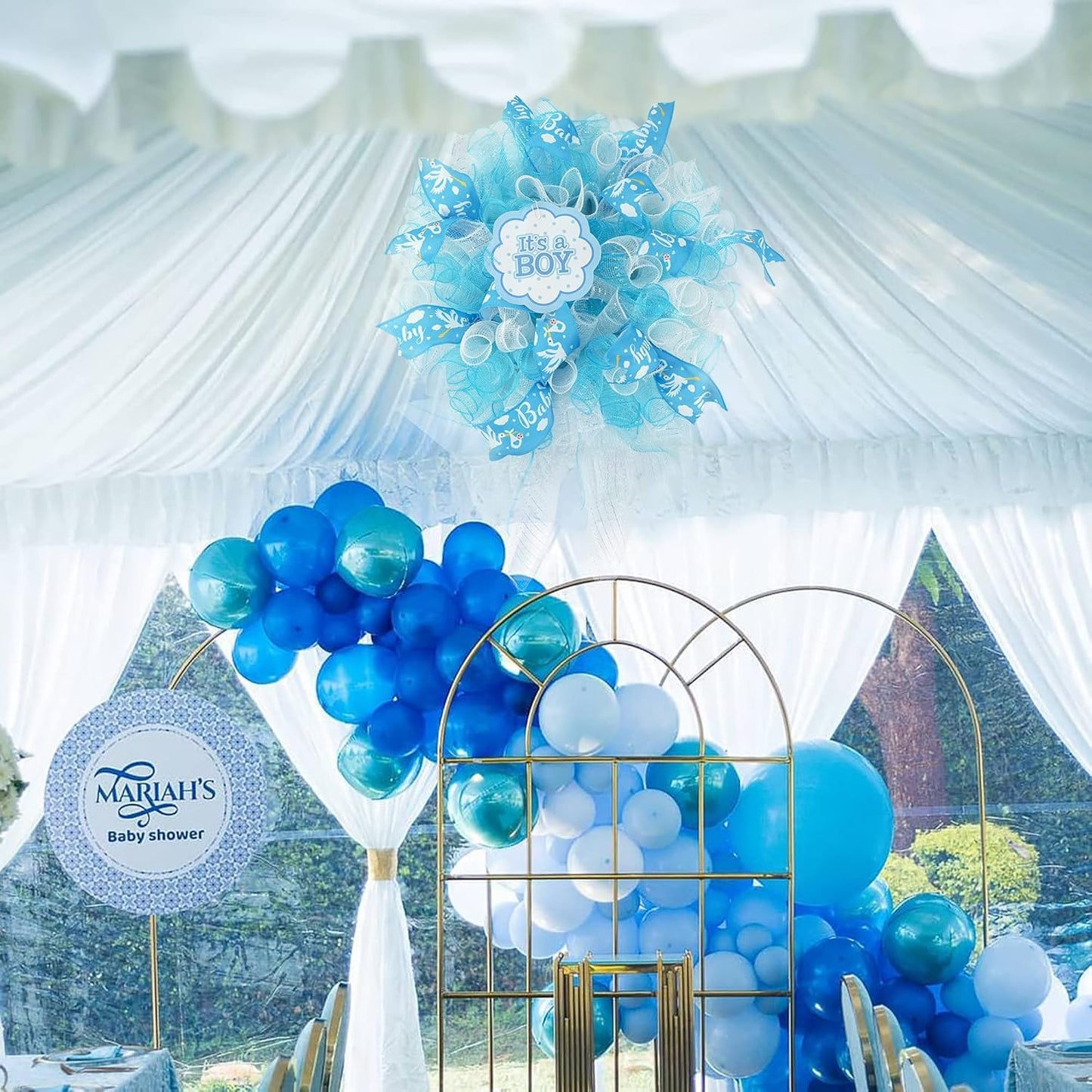 MEEDEE Baby Boy 2.5 Inch Burlap Wired Ribbon for Baby Shower, Diaper Cake, Welcome Home Favors, Gift Box, Table Decor - Blue (10 Yards)