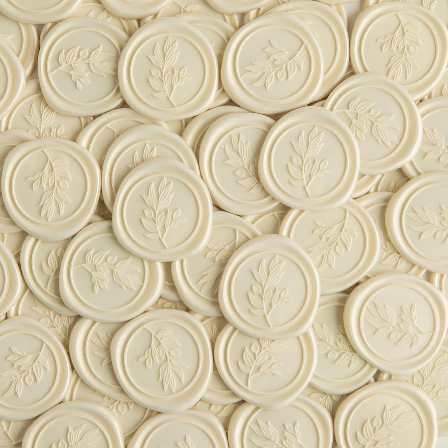 PONATIA Wax Seal Stickers - 50 Pcs Eucalyptus Self- Adhesive Wedding Invitation Seal Stickers, Perfect for Invitation Cards, Envelopes, Christmas, Gift Wrapping, Party (Champagne)