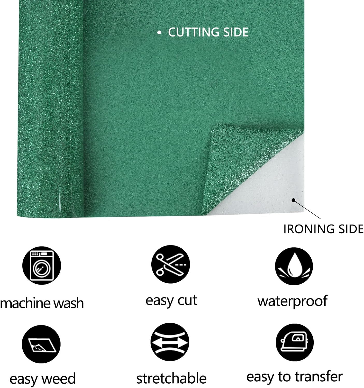 FUNKAKA Glitter Green HTV Heat Transfer Vinyl Rolls, 12" x 8ft PU Iron on Vinyl for T-Shirt Green Glitter HTV Vinyl for All Cutter Machines Easy to Cut & Weed for Heat Vinyl Design