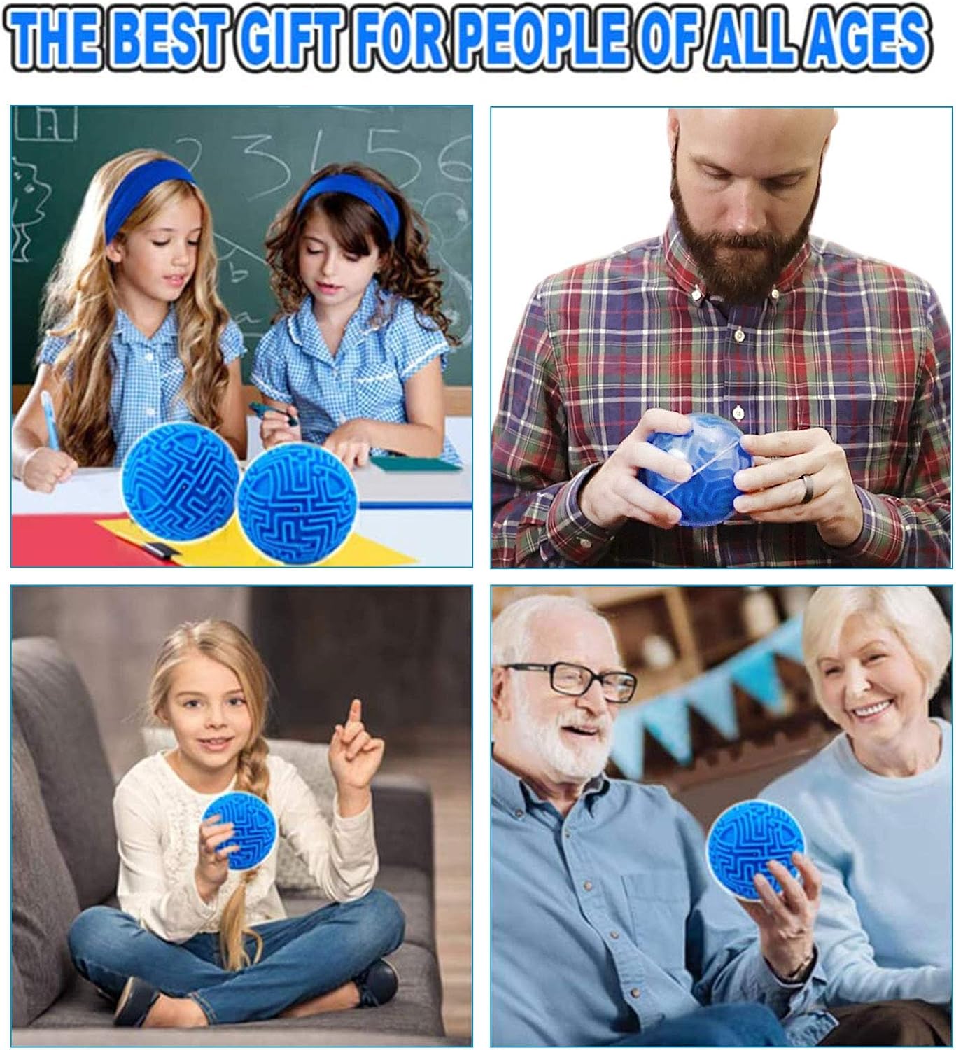 2 Pack 3D Maze Puzzle Ball - Brain Teaser Game, Gravity Memory Cube - Educational Toy Gifts for Students, Teens, Adults - Orange and Blue