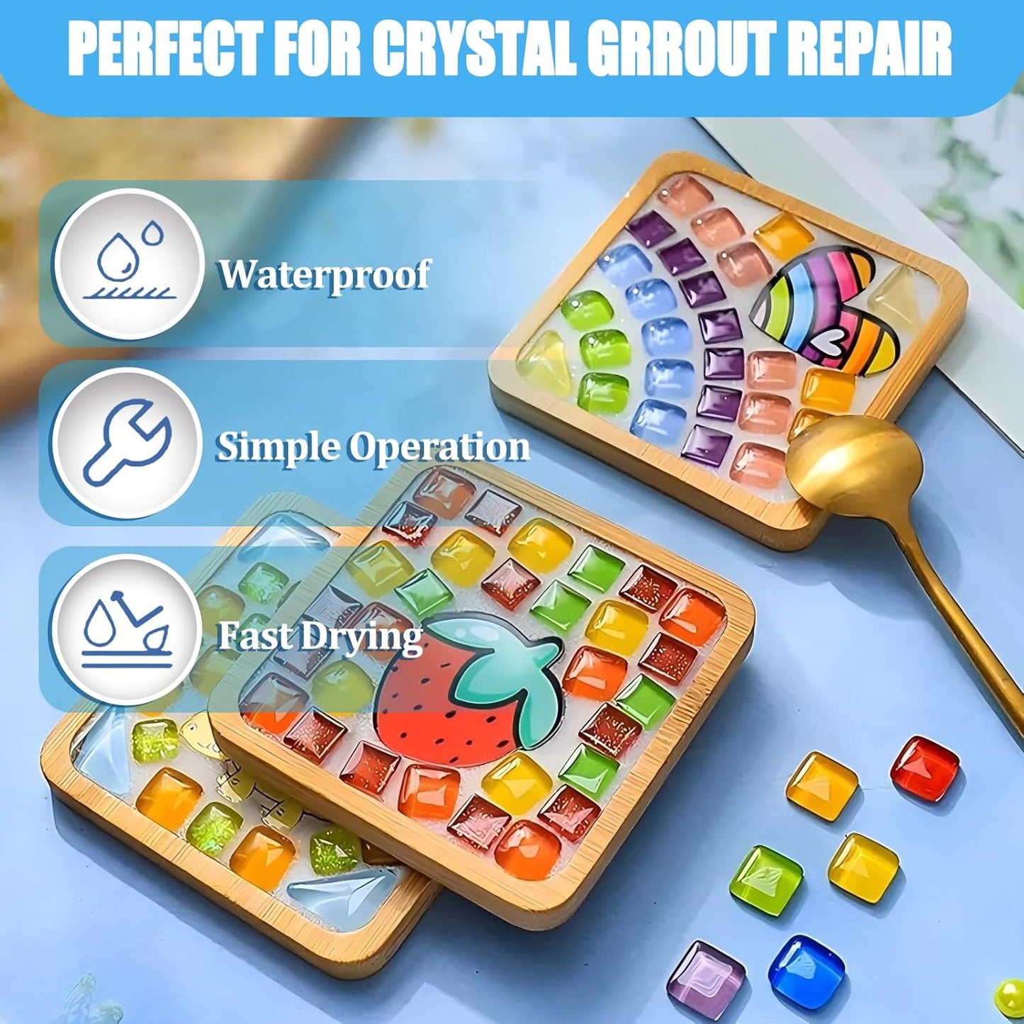 Mosaic Crystal Grout, Mosaics Tile Tools, Mosaic Tile Accessories – Essential for Handmade Grouting and Perfect for DIY Craft Projects (Translucent, 12.3oz)