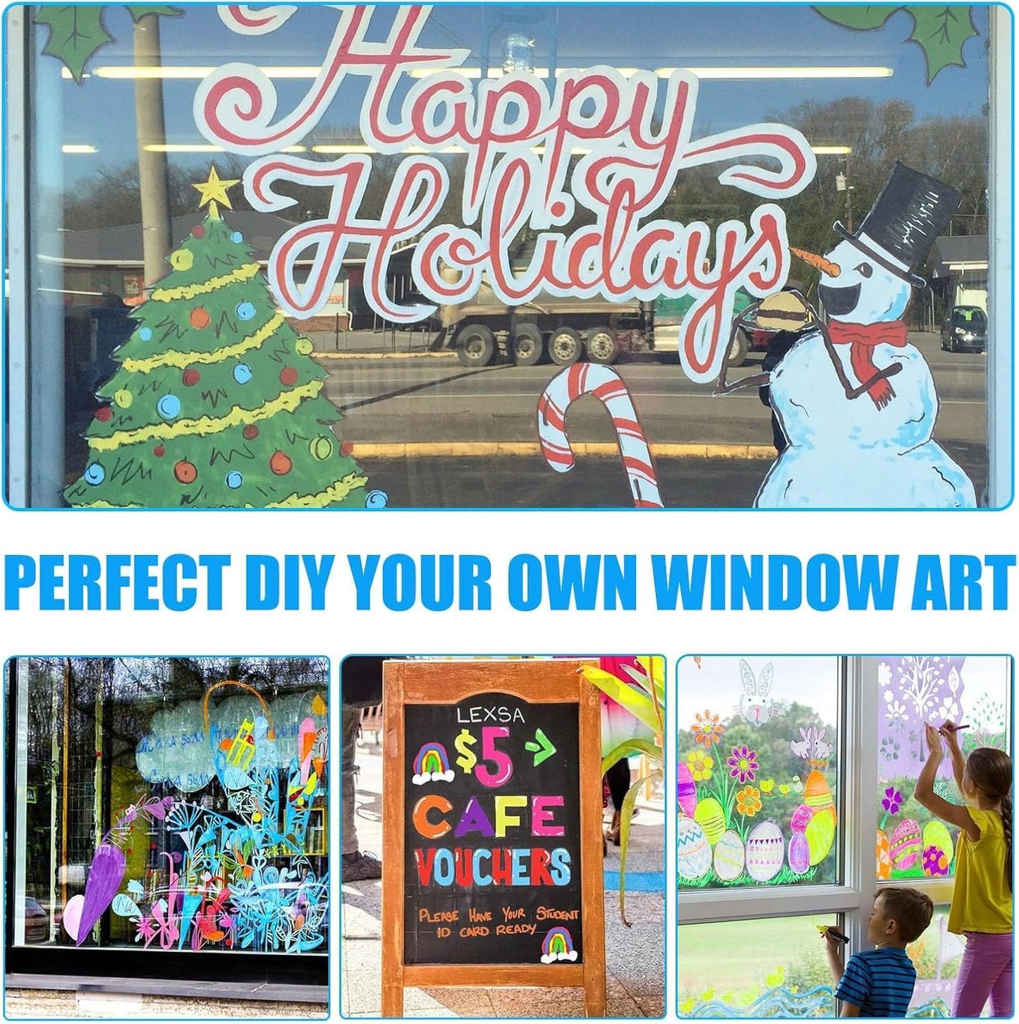 Window Chalk Markers for Cars Glass Washable, 10 Colors Jumbo Liquid Chalk Marker Pens with 10mm 3 in 1 Nib Wide Tips, Big Chalkboard Markers Car Window Paint Pens for Auto, Bistro, Mirror, Poster