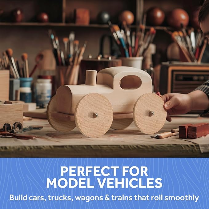 3-inch Diameter Slab Wooden Wheels for Crafts 3/8-inch Hole, 3/4-inch Thick, Pack of 4 Mini Craft Wheel for Model, by Woodpeckers