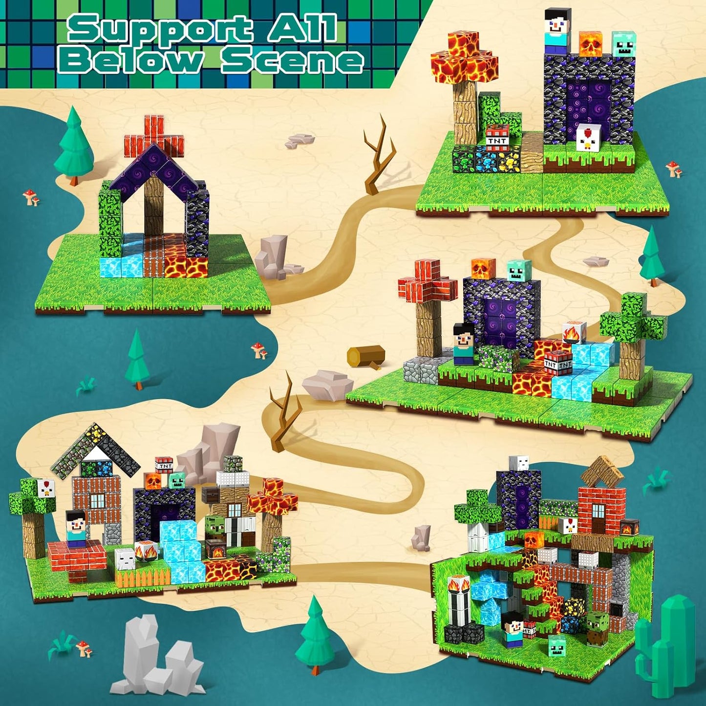 150PCS Magnetic Blocks with 6 Baseplate - Building Blocks Cubes for Kids Ages 4-8, STEM Magnet Building Toys Boys Girls, Birthday Gifts Preschool Educational Learning Toy for 3+ Years Old