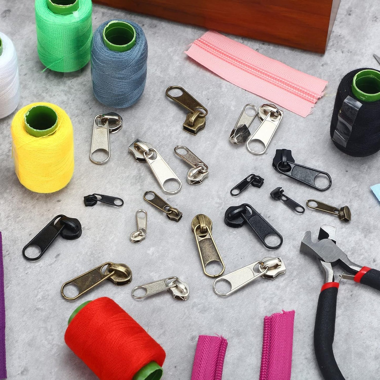 217 Pieces Zipper Repair Kit Replacement, Zipper Pulls, Head Slider, Installation Tools, Stopper Slider Repair Tool Kit for Metal Plastic Nylon Coil Jacket Zippers (Size 8/5/3)